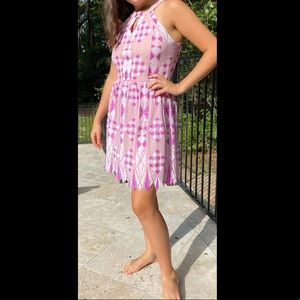 Purple geometric lace mini dress